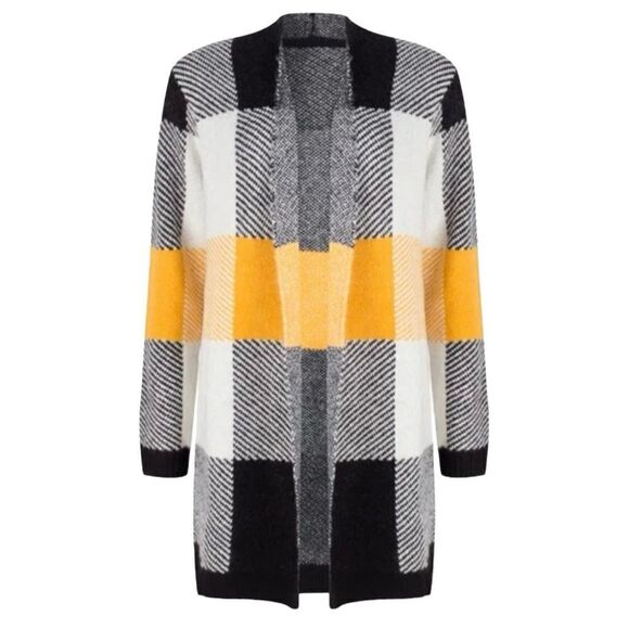 EsQualo Black and Yellow Color Block Open Front Cardigan --‎ M - Picture 1 of 13